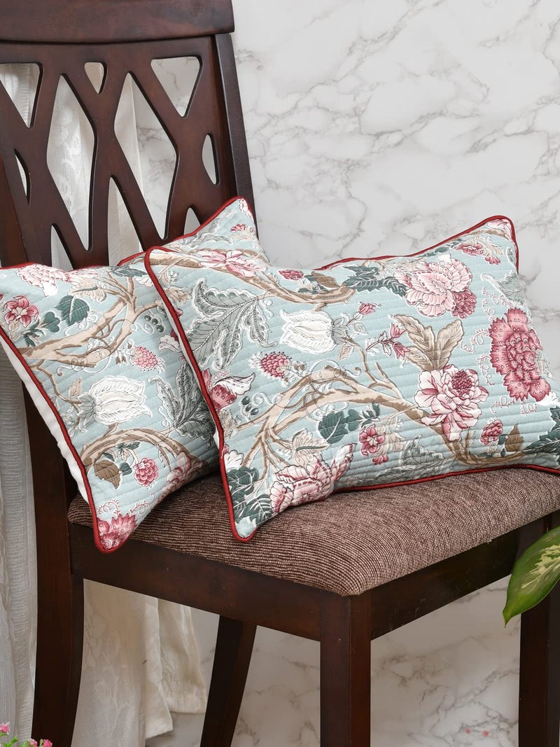 Clasiko Cushion Covers Set of 2; 12x18 Inches; Maroon Pink Flowers 16520 - Image 2