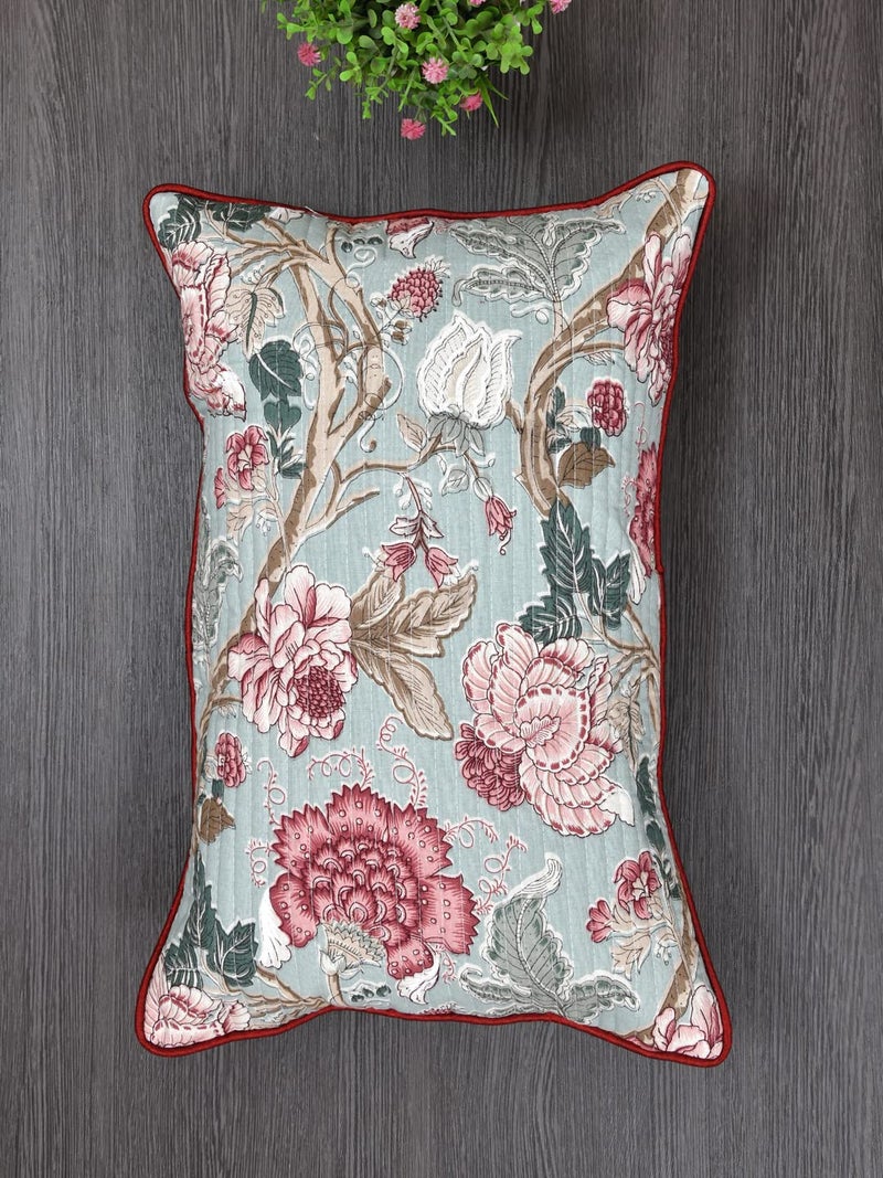 Clasiko Cushion Covers Set of 2; 12x18 Inches; Maroon Pink Flowers 16520 - Image 4