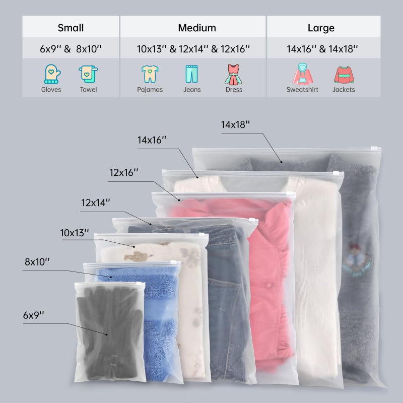 Motomy 100pcs Clothing Packaging Bags for Shipping - 10x13 Inch Plastic Frosted Bags for Travel Storage or Small Businesses- Zipper Apparel Bag for Shirts, Socks, Underwear, and Documents -No Vent Holes - Image 3