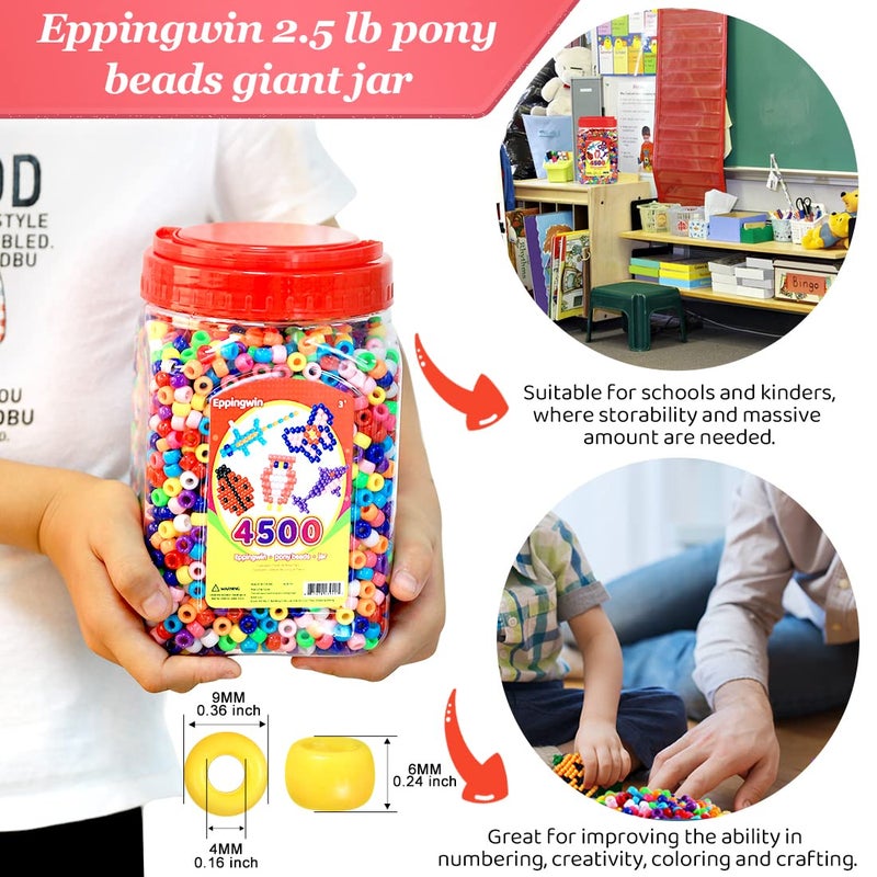 Eppingwin 2.5 lb Wholesale Large Pony Beads (6x9 mm) Bucket, Easy Storage Beads Bulk, Over 4500 Pony Bead for Jewelry Making, Crafts - Image 2