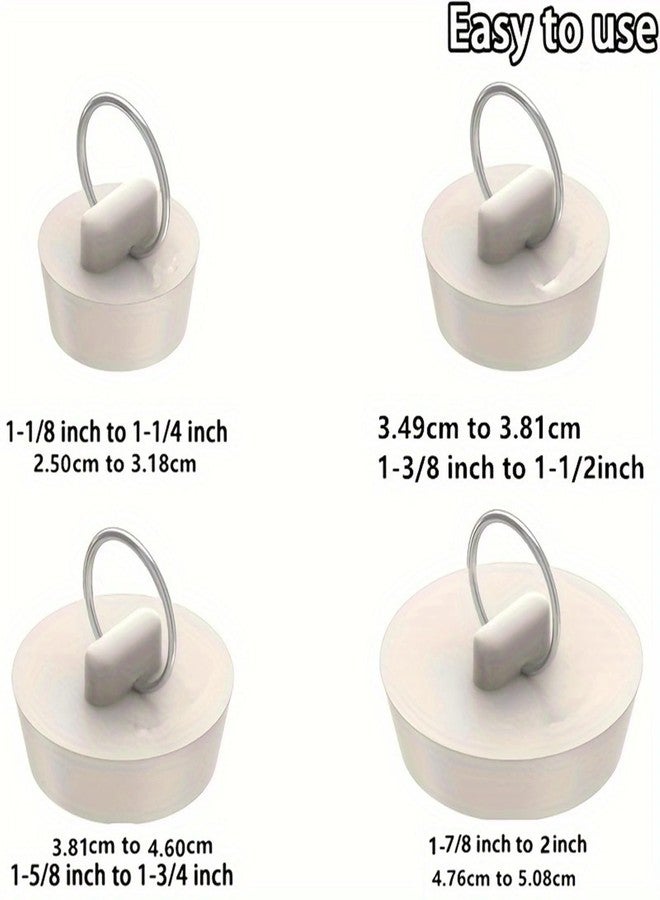 WYSUMMER Drain Stopper Set,4 Sizes Bathtub Stopper Rubber Sink Stoppers Set White Stopper Plug with Hanging Ring for Bathtub, Kitchen and Bathroom - Image 2