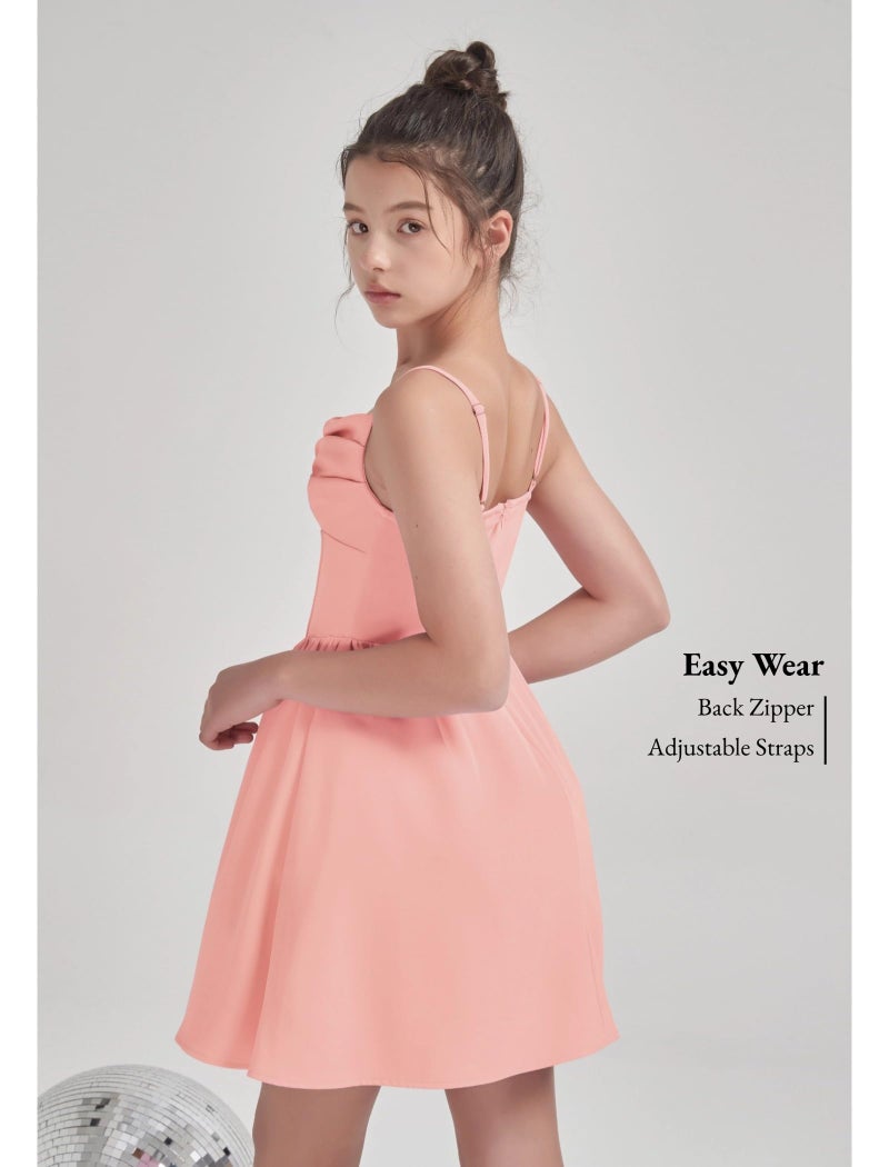 EXARUS Girls Summer Easter Dress Tween Party Dance Spaghetti Strap Birthday Cocktail Teen Junior Wedding HOCO Ruffle Mini Elegant Dresses Pink 10 Years - Image 3