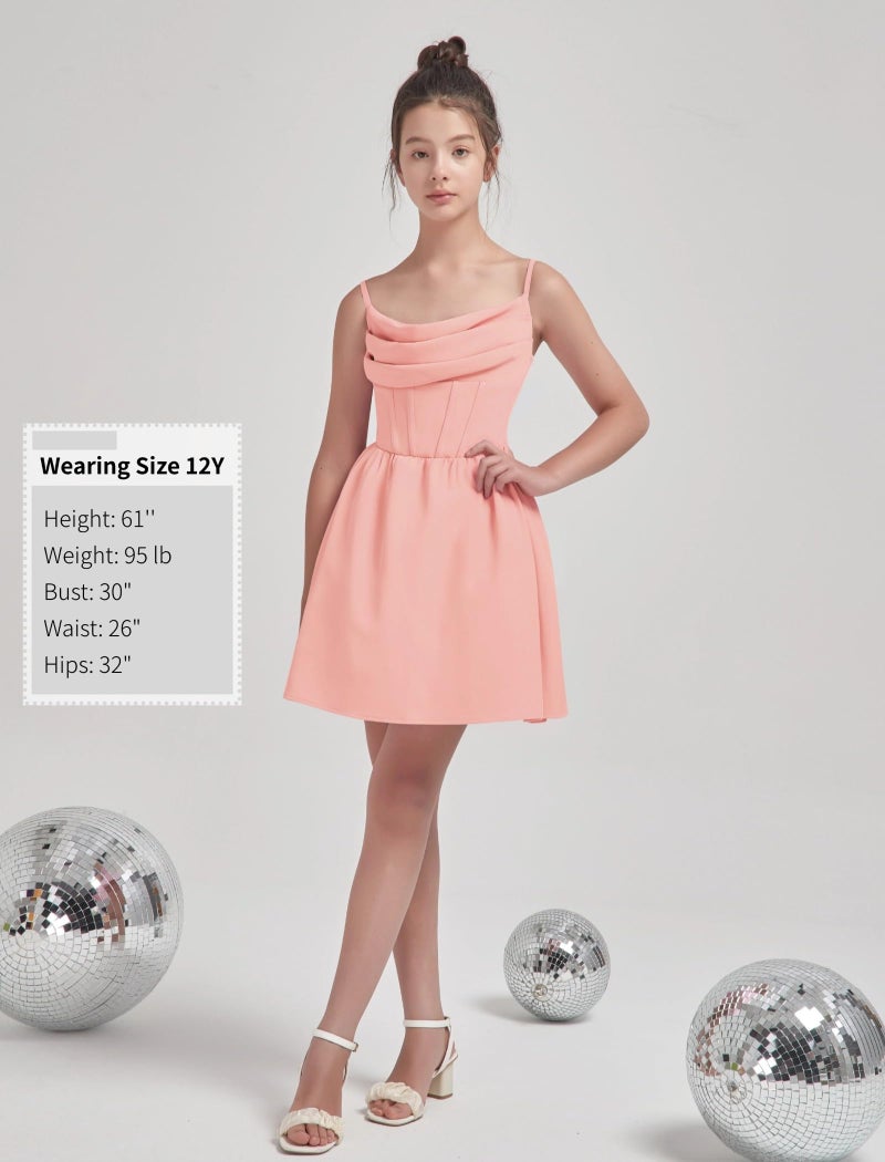 EXARUS Girls Summer Easter Dress Tween Party Dance Spaghetti Strap Birthday Cocktail Teen Junior Wedding HOCO Ruffle Mini Elegant Dresses Pink 10 Years - Image 5