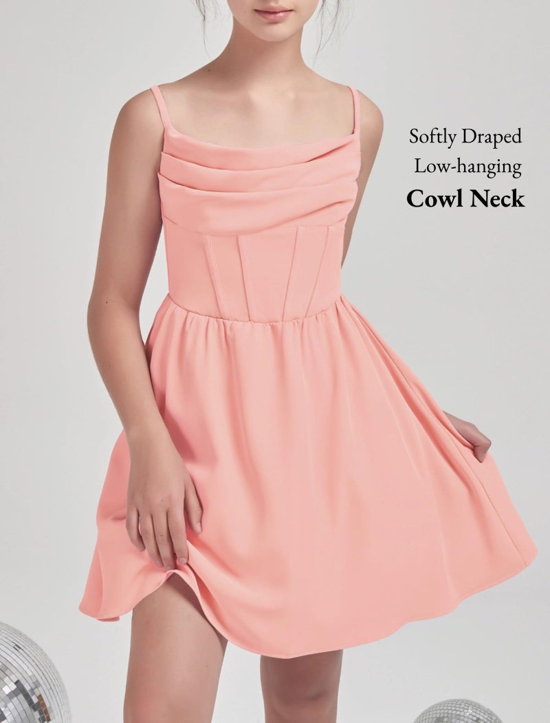 EXARUS Girls Summer Easter Dress Tween Party Dance Spaghetti Strap Birthday Cocktail Teen Junior Wedding HOCO Ruffle Mini Elegant Dresses Pink 10 Years - Image 2