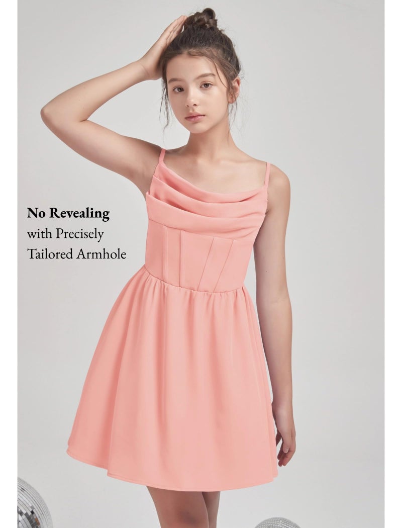 EXARUS Girls Summer Easter Dress Tween Party Dance Spaghetti Strap Birthday Cocktail Teen Junior Wedding HOCO Ruffle Mini Elegant Dresses Pink 10 Years - Image 4