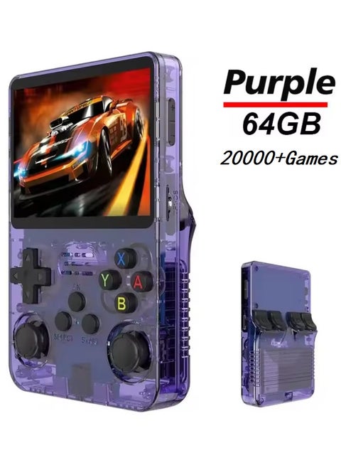 Handheld Retro R36S Game Console Linux System With 64G TF Card, 20000+ Games, Retro Video Game Console 3.5 Inch IPS Screen Purple