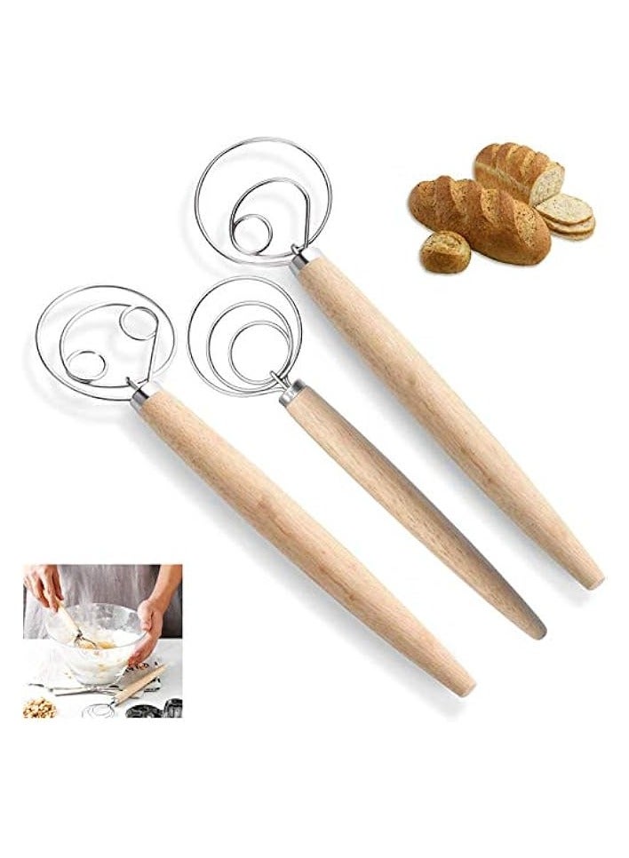 جرين تايجر خفاقة العجين الدنماركية، عبوة من 3 قطع من خفاقة العجين الدنماركية الأصلية المصنوعة من الفولاذ المقاوم للصدأ، مناسبة لتحضير الكيك والحلويات والخبز والبيتزا والمعجنات وأدوات الخبز في المطبخ - Image 1