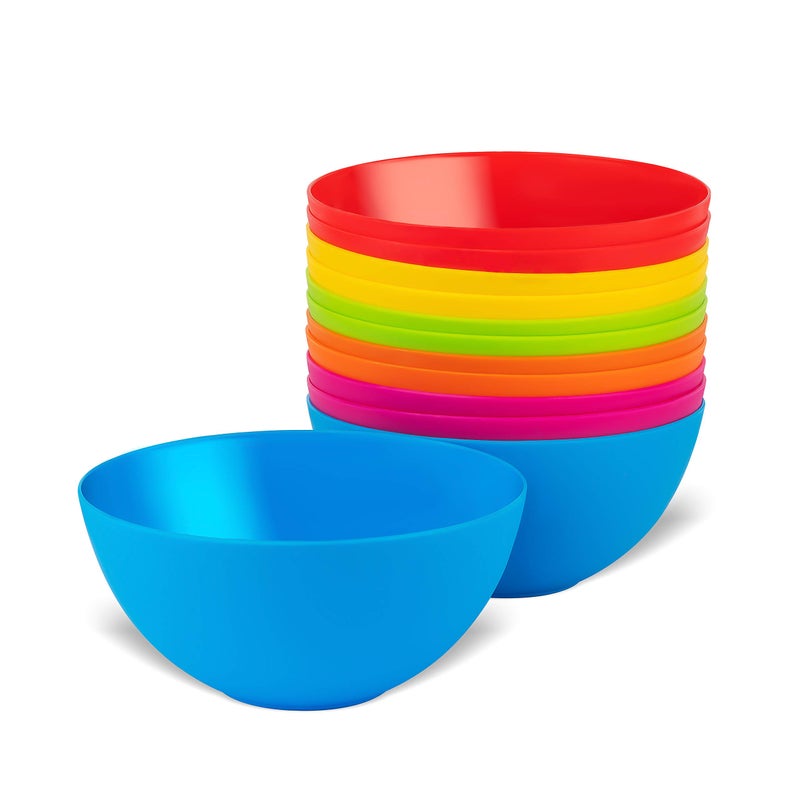 PLASKIDY Plastic Bowls Set of 12 Kids Bowls  24 Oz Microwave  Dishwasher Safe BPA Free Brightly Colored for Cereal Soup Snack Fruit or Salad
