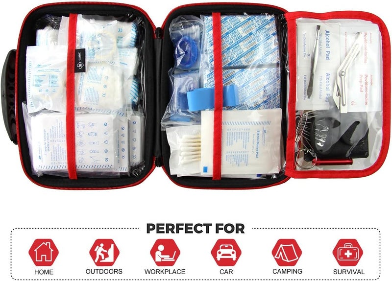 SHBC Compact First Aid Kit 228pcs Designed for Family Emergency Care Waterproof EVA Case and Bag is Ideal for The Car Home Boat School Camping Hiking Office Sports Protect Your Loved Ones Red - Image 3