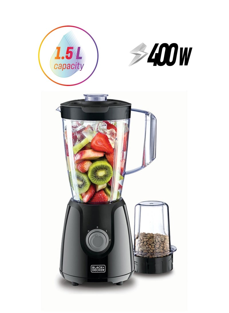 BLACK+DECKER Blender 1.5 ltr With Grinder Mill 1500 ml 400 W BX4130-B5 Black - Image 1