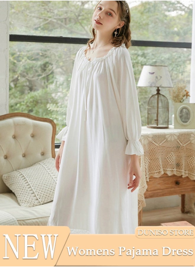 DUNISO - Women's Long Sleeve Nightgown Sweet Cotton Pajama Dress Sleepwear Girls Comfortable Round Neck Nightwear Summer Home Wear Lounge Dress - Image 1
