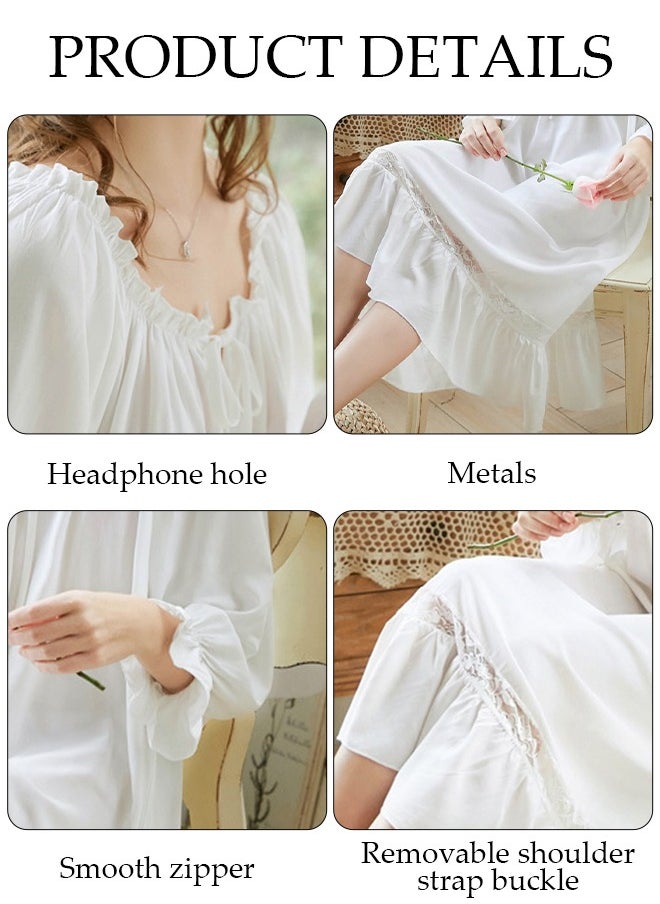 DUNISO - Women's Long Sleeve Nightgown Sweet Cotton Pajama Dress Sleepwear Girls Comfortable Round Neck Nightwear Summer Home Wear Lounge Dress - Image 1