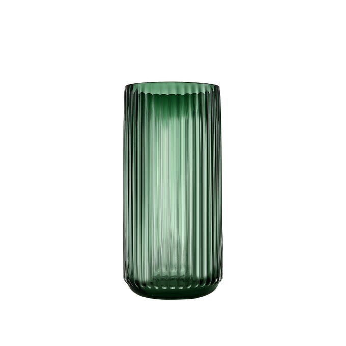 SMALL CYLINDER RIBBED GREEN GLASS FLOWER VASE FOR FARMHOUSE DINING TABLE CENTERPIECES DECOR