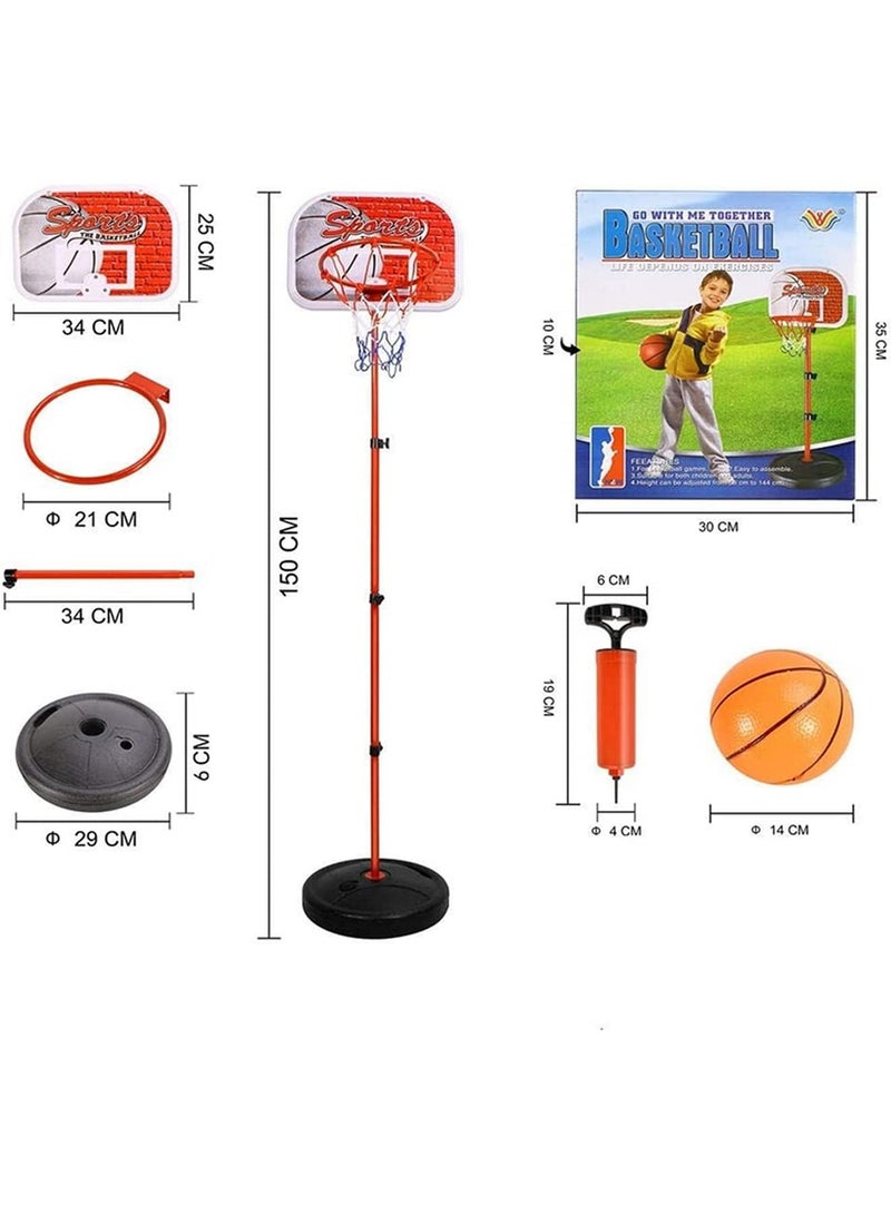 Festive Gallery سلة كرة سلة للأطفال، سلة كرة سلة للأعمار من 3-12، داخلية وخارجية، هدف كرة سلة لمجموعة ألعاب صغيرة مع كرة ومضخة للأولاد والبنات في أعمار مختلفة، ارتفاع 144 سم - Image 2