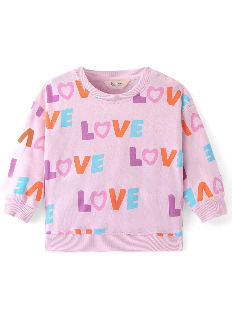 Bonfino Bonfino 100% Cotton French Terry Knit Full Drop Sleeves Sweatshirt & Pant Alphabet Print - Pink(6-24M&2-6Y)  - Image 2