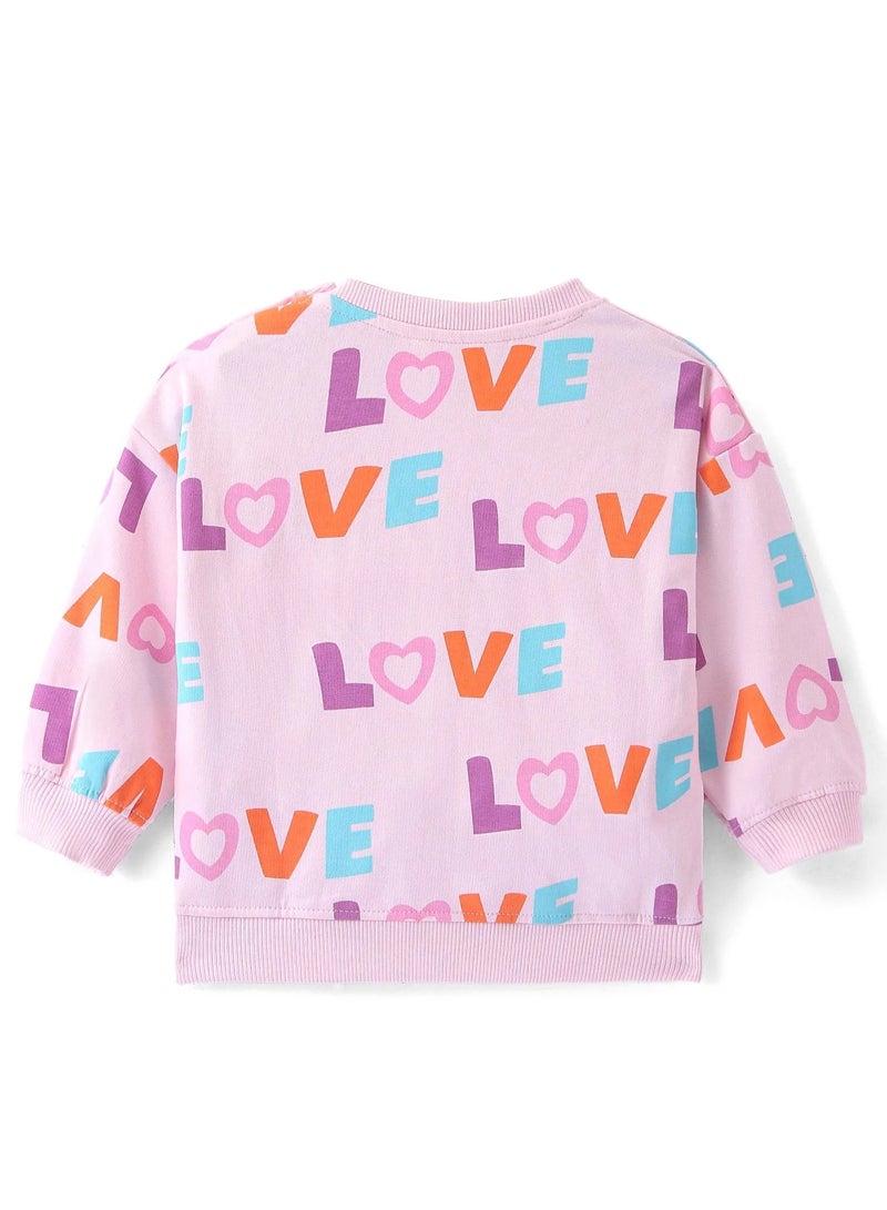 Bonfino Bonfino 100% Cotton French Terry Knit Full Drop Sleeves Sweatshirt & Pant Alphabet Print - Pink(6-24M&2-6Y)  - Image 3