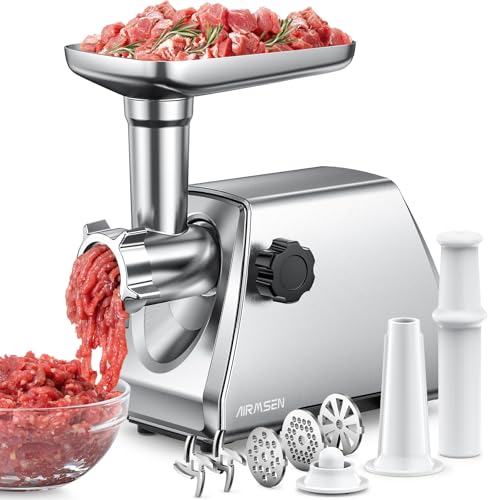 AIRMSEN Electric Meat Grinder & Mincer – Heavy Duty Professional Stainless Steel Sausage Maker & Stuffer with 3 Plates, 2 Stainless Blades & Kubbe Kit – Fast, Quiet, Easy to Clean for Home Kitchen Use - Image 1