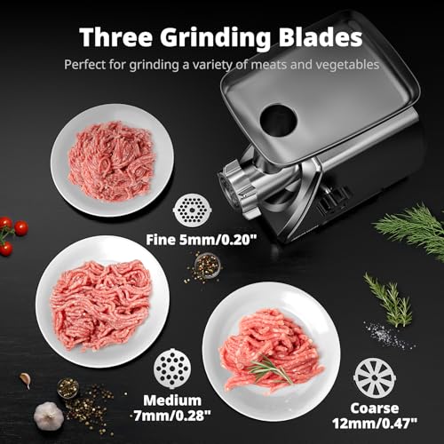 AIRMSEN Electric Meat Grinder & Mincer – Heavy Duty Professional Stainless Steel Sausage Maker & Stuffer with 3 Plates, 2 Stainless Blades & Kubbe Kit – Fast, Quiet, Easy to Clean for Home Kitchen Use - Image 3