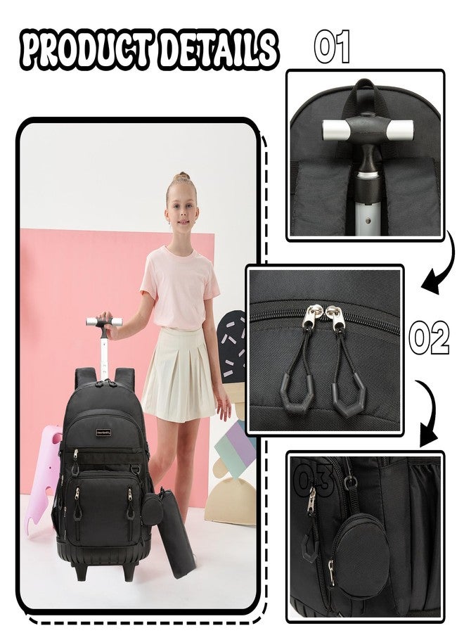Meetbelify Rolling Backpack for Girls Boys Backpacks with Wheels Kids Carry on Luggage for Girls Boys, Girl Black - Image 5