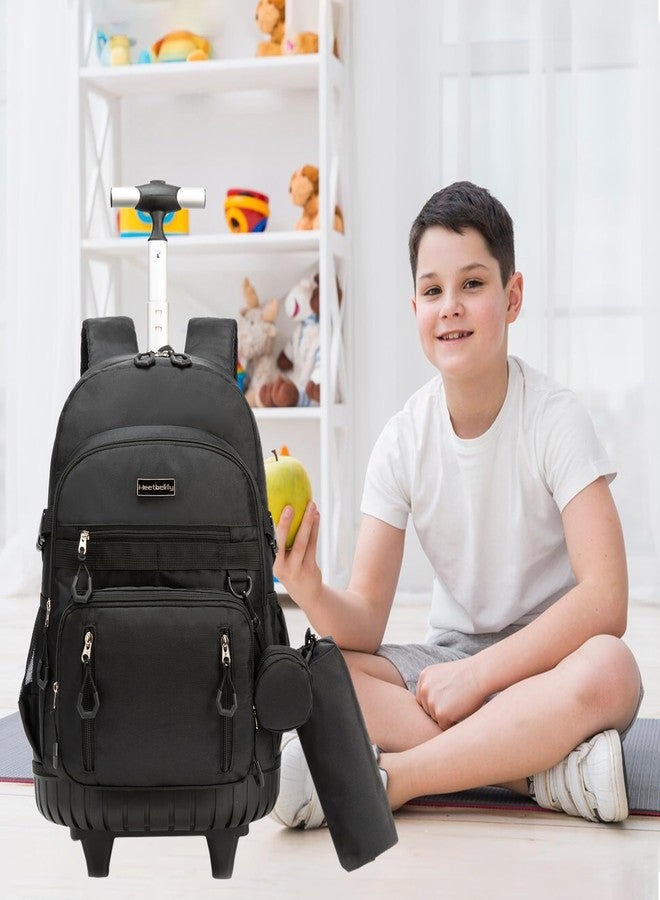 Meetbelify Rolling Backpack for Girls Boys Backpacks with Wheels Kids Carry on Luggage for Girls Boys, Girl Black - Image 4