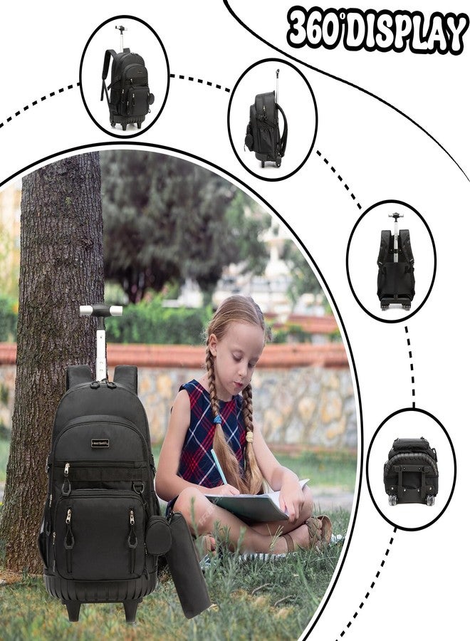 Meetbelify Rolling Backpack for Girls Boys Backpacks with Wheels Kids Carry on Luggage for Girls Boys, Girl Black - Image 3