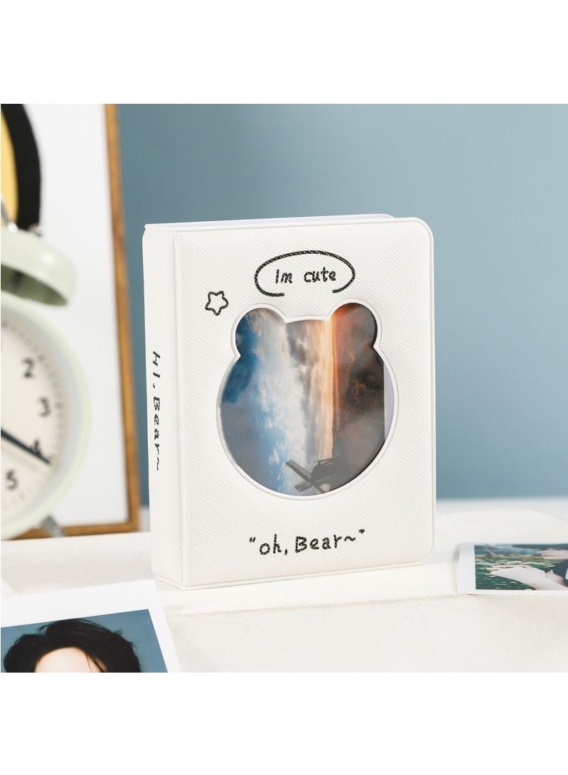 3 Inch Mini Photo Album Kpop Photocard Binder, Cute Bear Hollow Holder Book, Business Card Book Holder, 16 Pages 32 Pockets, White  - Image 1
