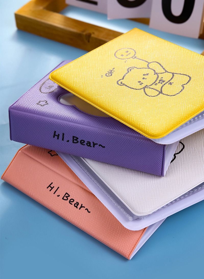 3 Inch Mini Photo Album Kpop Photocard Binder, Cute Bear Hollow Holder Book, Business Card Book Holder, 16 Pages 32 Pockets, White  - Image 4