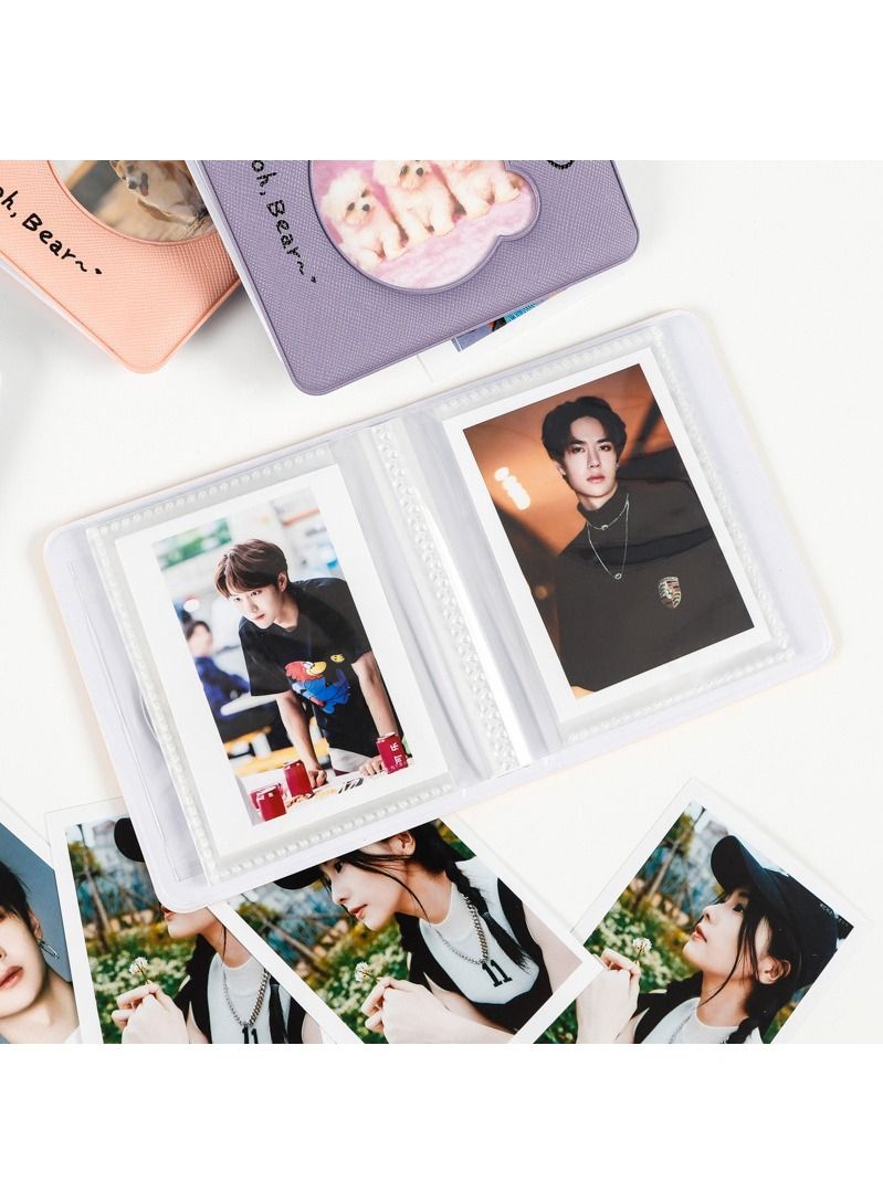 3 Inch Mini Photo Album Kpop Photocard Binder, Cute Bear Hollow Holder Book, Business Card Book Holder, 16 Pages 32 Pockets, White  - Image 5