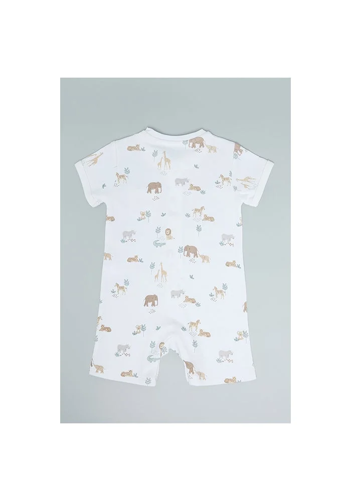 أر أند بي Printed Romper with Stand Collar and Short Sleeves