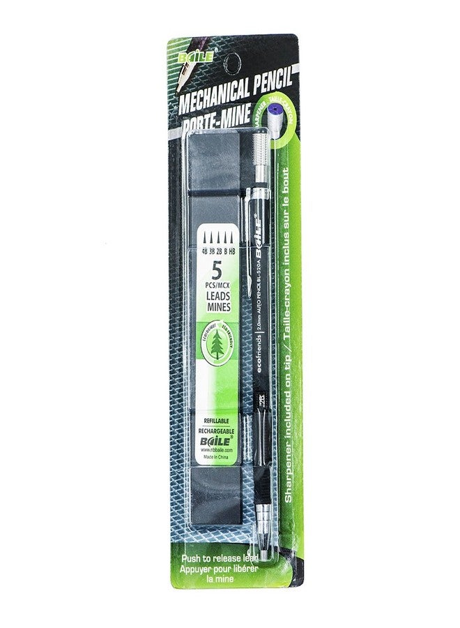 Baile 2.0mm 2B Mechanical Pencil with Lead Refill (Black)(Sharpener in The Cap) - Image 2