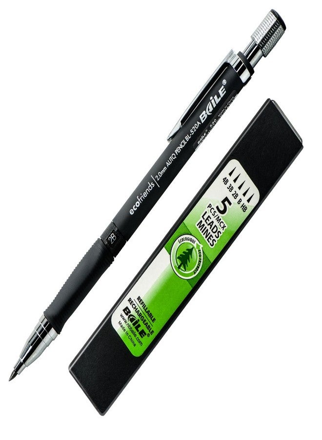 Baile 2.0mm 2B Mechanical Pencil with Lead Refill (Black)(Sharpener in The Cap) - Image 1