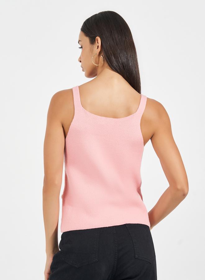 Styli Sleeveless Flat Knit Top with Embellishment  - Image 4