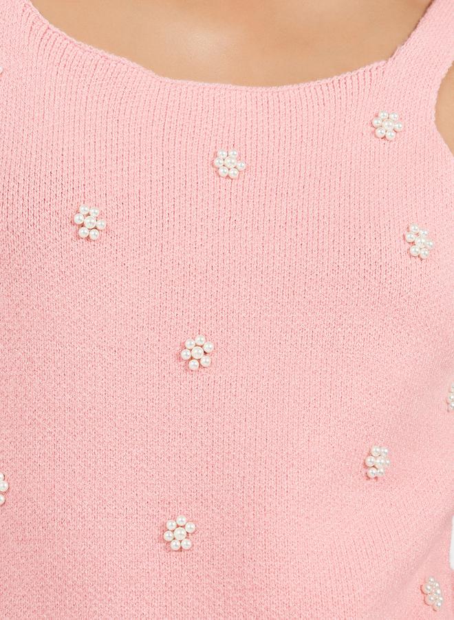Styli Sleeveless Flat Knit Top with Embellishment  - Image 3