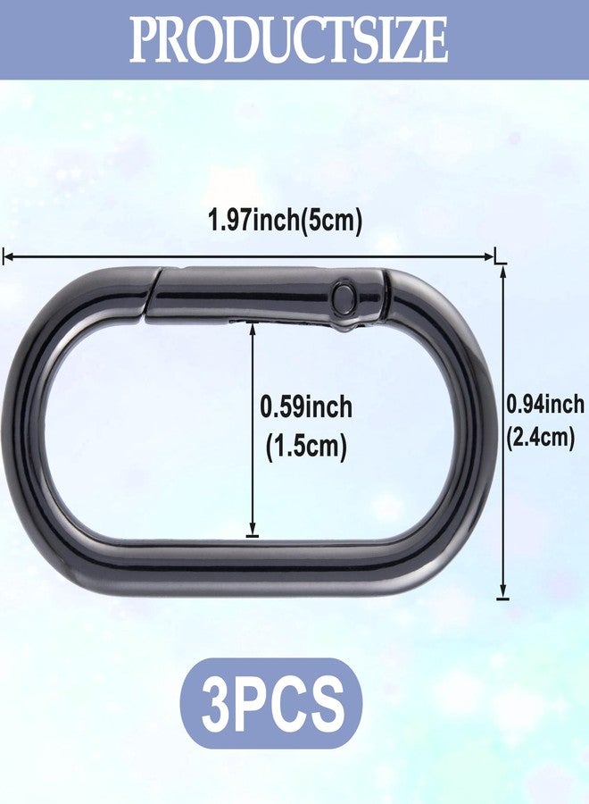 Lekgavd 3pcs Spring O Ring Carabiner Clips, 1.97 × 0.94 Inch Oval Metal Opening Keyring Clip, Heavy Duty Keychains Buckle Clasp for Purse, Bag Straps, Belts - Black - Image 2