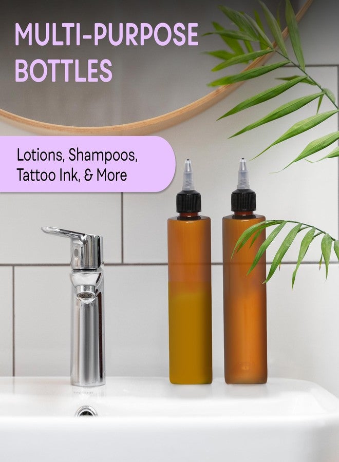 BRIGHTFROM Twist Top Applicator Bottles, 8 OZ Cylinder Empty Squeeze Bottles, Black Nozzle, BPA-Free Plastic, PET, Refillable, Open/Close Nozzle - Multi Purpose (Amber) 2 PACK - Image 4