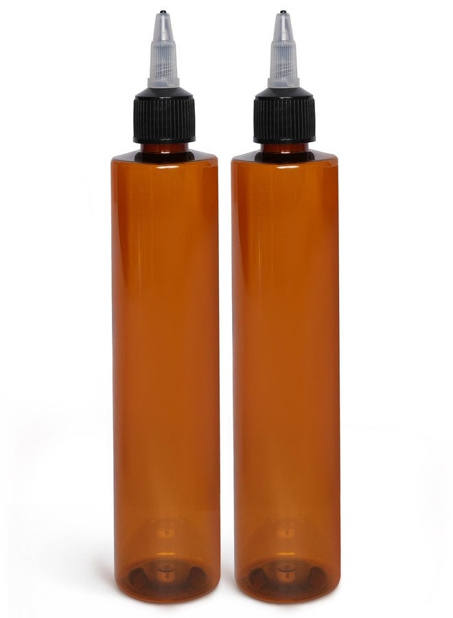 BRIGHTFROM Twist Top Applicator Bottles, 8 OZ Cylinder Empty Squeeze Bottles, Black Nozzle, BPA-Free Plastic, PET, Refillable, Open/Close Nozzle - Multi Purpose (Amber) 2 PACK - Image 1