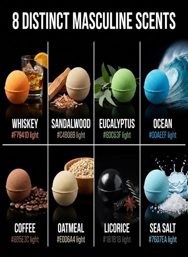 ZenseMe Bath Bombs for Men - Gift Set of 8 Scented Organic Handmade Bath Bombs of 2.5 oz with Natural Essential Oils, Unique Strong Manly Scents, for Boyfriend, Husband, Father or Friend, by ZenseMe - Image 2