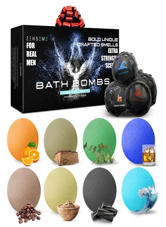 ZenseMe Bath Bombs for Men - Gift Set of 8 Scented Organic Handmade Bath Bombs of 2.5 oz with Natural Essential Oils, Unique Strong Manly Scents, for Boyfriend, Husband, Father or Friend, by ZenseMe - Image 1