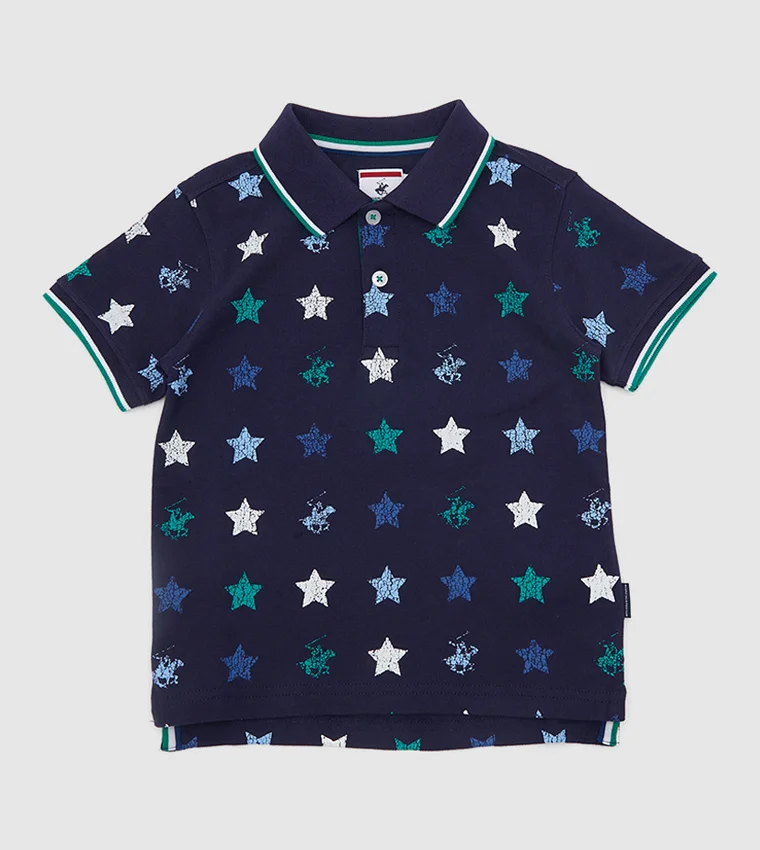BEVERLY HILLS POLO CLUB Fade Away Stars Printed Polo T-Shirt