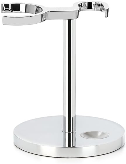 MHLE Universal safety razor and shaving brush stand for double edge safety razors and shaving brushes sustainable ecofriendly and reusable chrome - Image 1