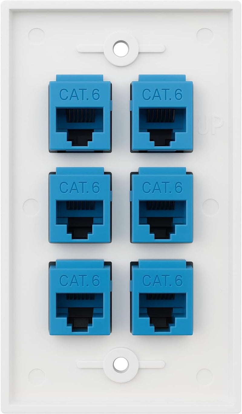 DIYTECH 6 Port Ethernet Wall Plate, Cat 6, Wall Outlet, RJ45 Female to Female Keystone Jacks - White - Image 5