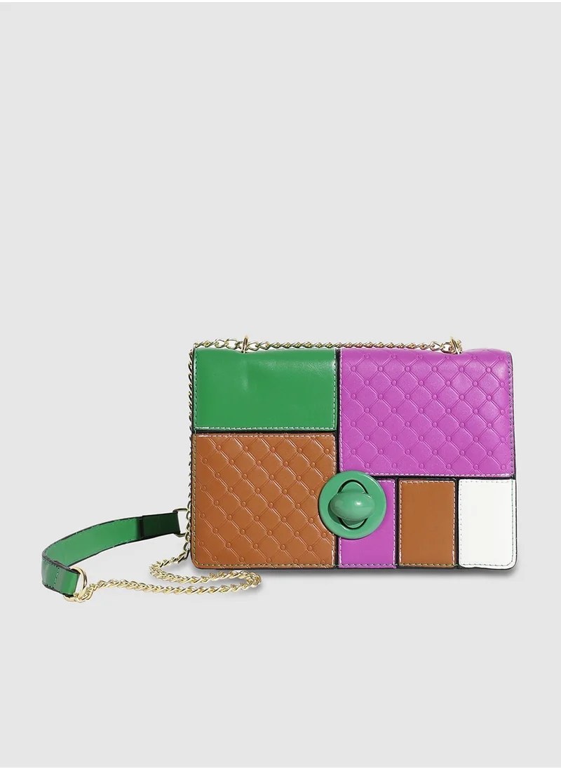 صوص هاوت Contrast Block Sling Bag - Purple & Brown