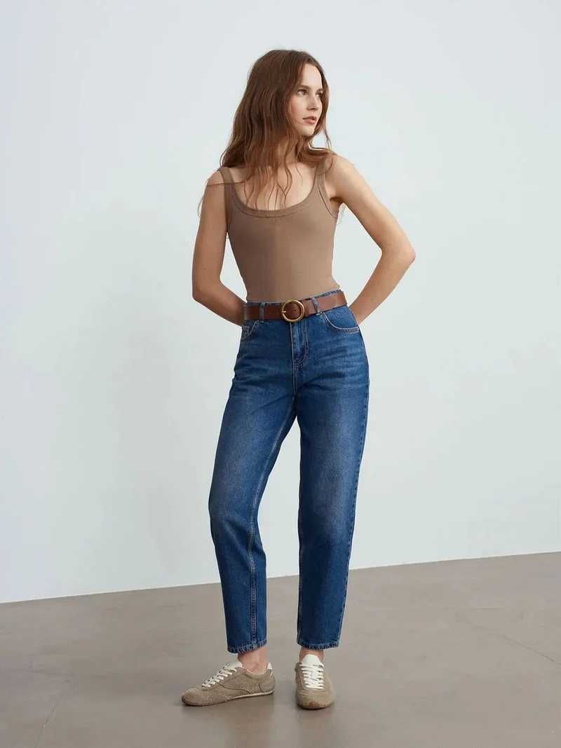 ديلفين DILVIN Low-Waist Straight-Leg Cotton Jeans