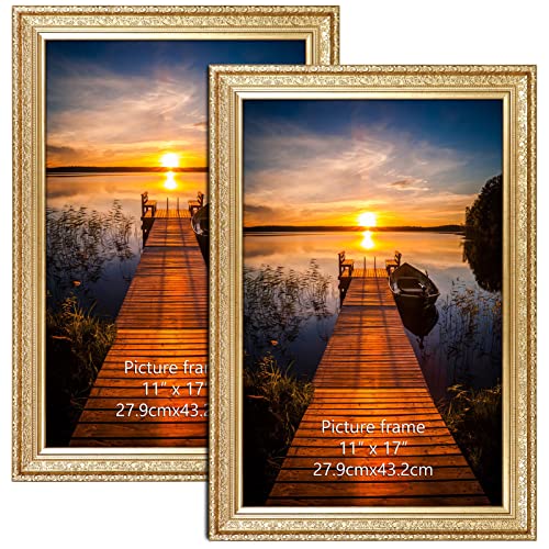 Edenseelake 11x17 Picture Frames Set of 2 Vintage Gold 11 x 17 Poster Frame for Wall Hanging Vertical and Horizontal