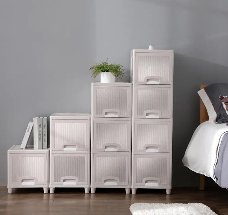 Ashlas Plastic Storage Bins with Drawers Foldable Stackable Storage Bins with Lids Closet Craft Organizers and Storage Plastic Drawer 4 Layer Cabinet Grey Color - Image 1
