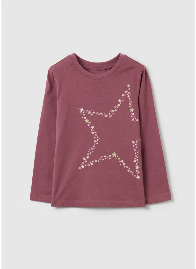 Ovs T-shirt with glitter print and long sleeves