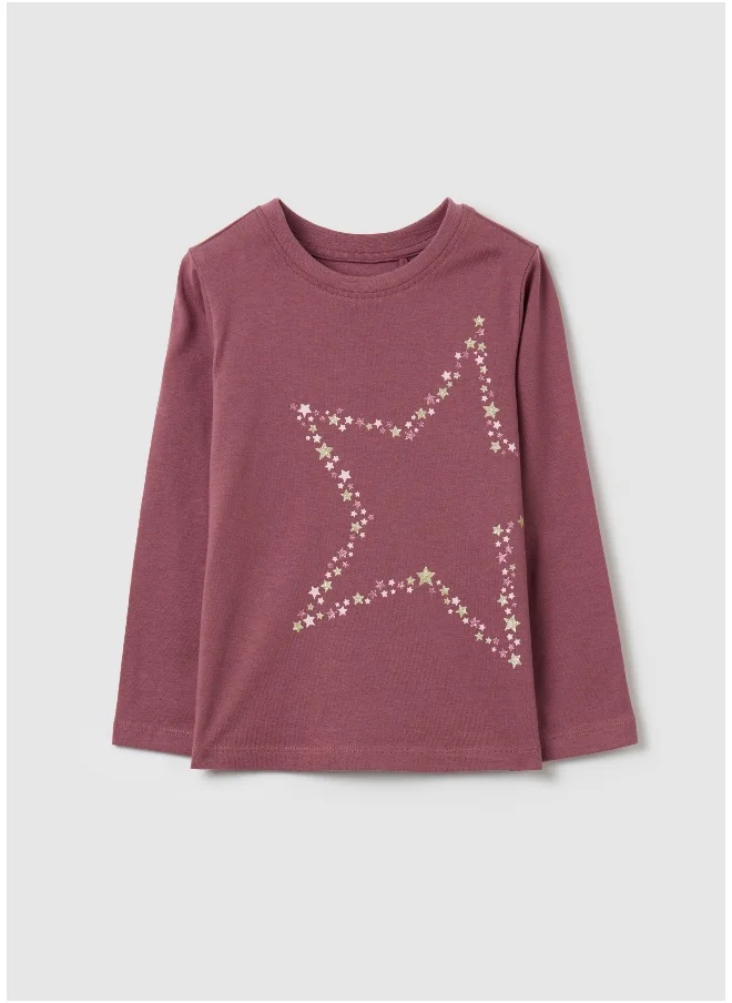 او في اس T-shirt with glitter print and long sleeves
