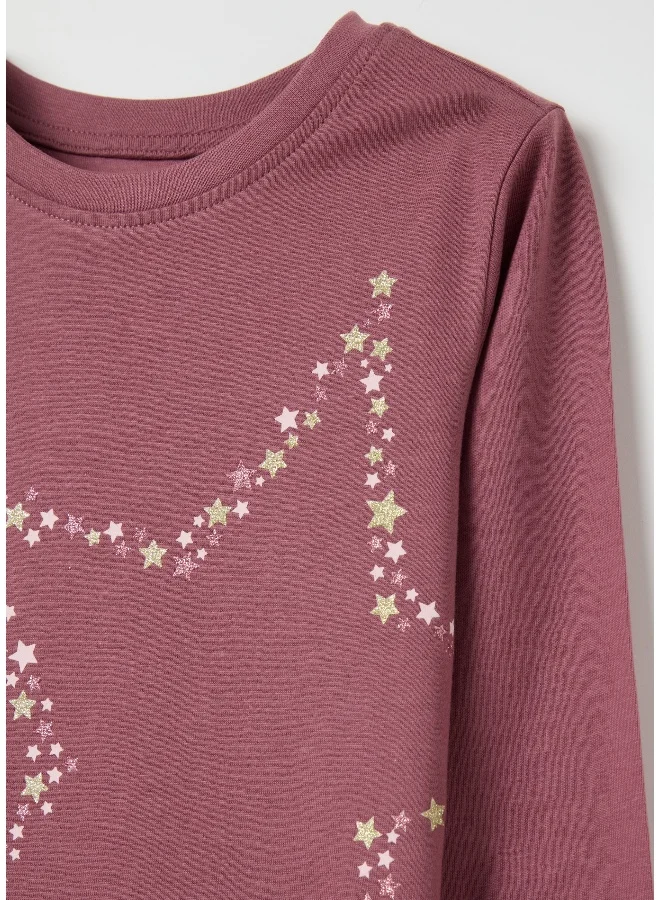 او في اس T-shirt with glitter print and long sleeves