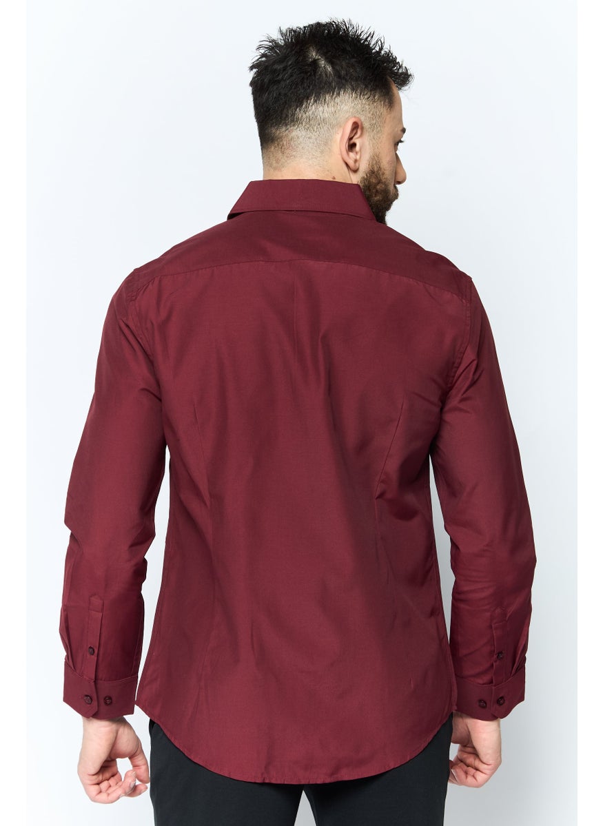 English Laundry Men Slim Fit Plain Long Sleeves Dress Shirt, Maroon  - Image 4
