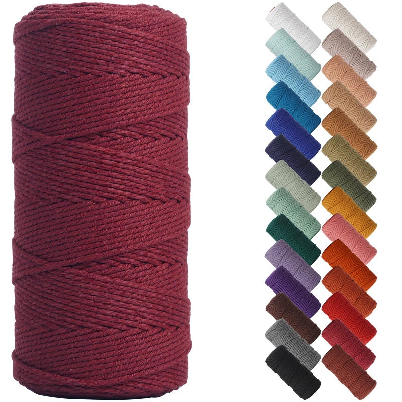 NOANTA Wine Red Macrame Cord 2mm x 220yards Colored Macrame Rope Cotton Rope Macrame Yarn Colorful Cotton Craft Cord for Wall Hanging Plant Hangers Crafts Knitting - Image 3